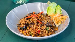 Eggplant Stir Fried with minced Chicken Chilli Basil